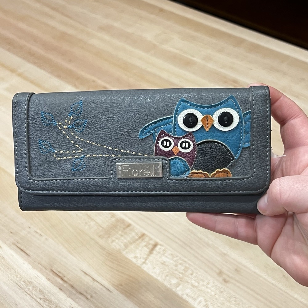 Fiorelli Women's Cute Owl Pebbled Wallet Bifold Organizer Snap Closure